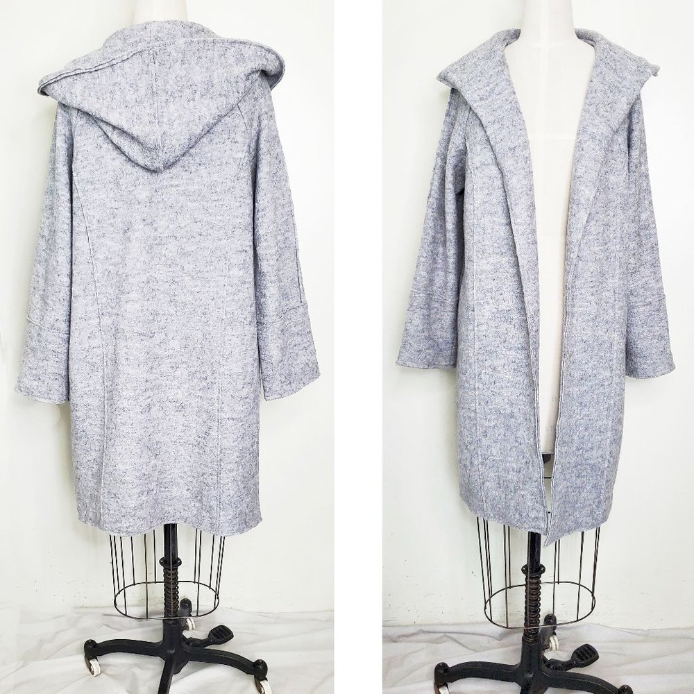 Joie Womens Wool Blend Heather Grey Open Front Coat Tunic Jacket W